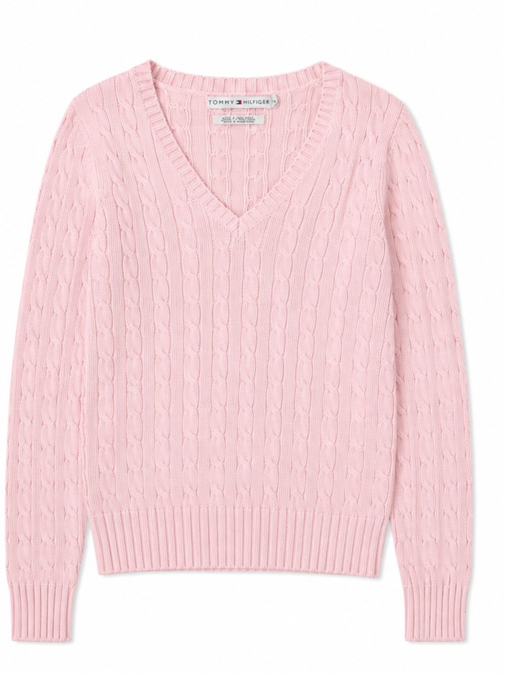 Vintage 90s Tommy Hilfiger preppy Cable Knit Sweater - 100% Cotton Pink - L